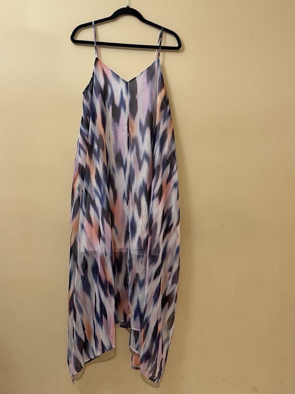 Y2K Steve Madden Watercolor Ikat Asymmetrical Handkerchief Slip Dress M